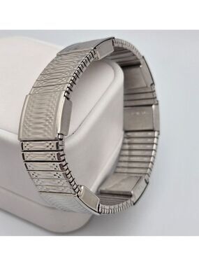 Vintage AIMANTE Magnetic Stretch Bracelet Stainless Steel Watch Style Signed